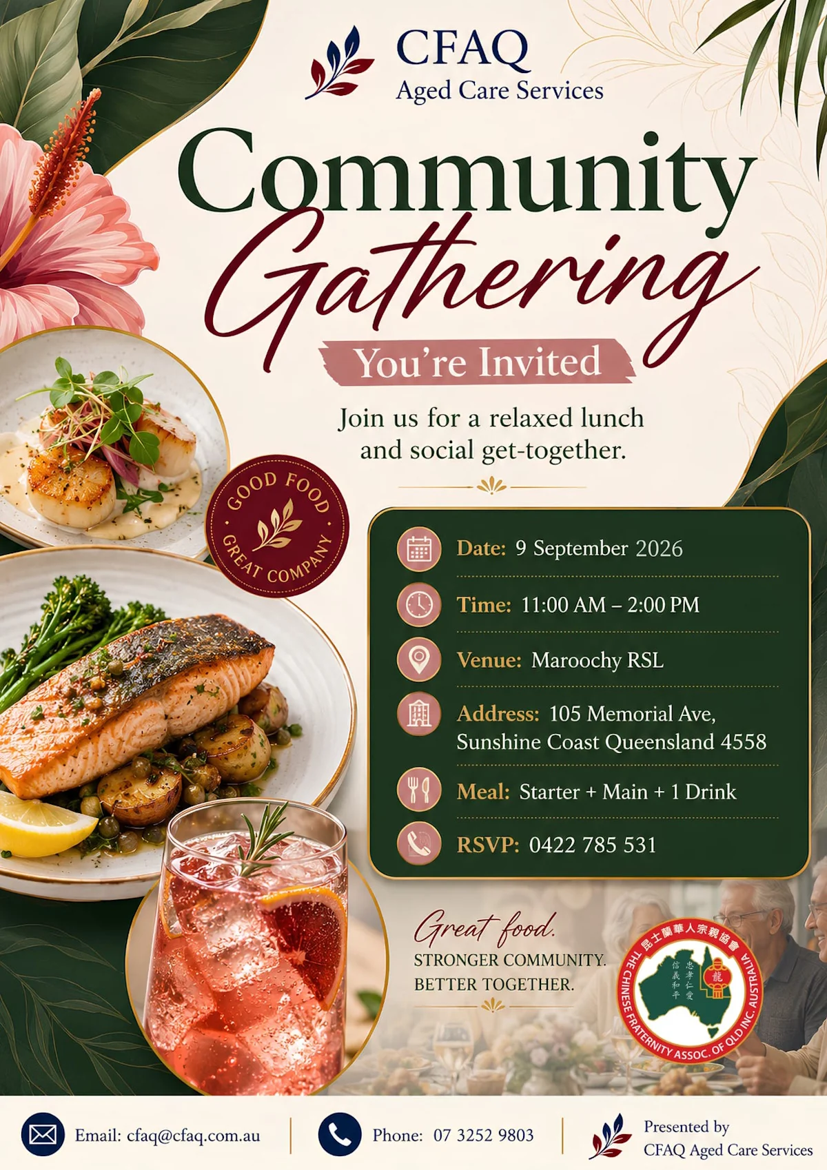 CFAQ Community Gathering lunch invitation poster